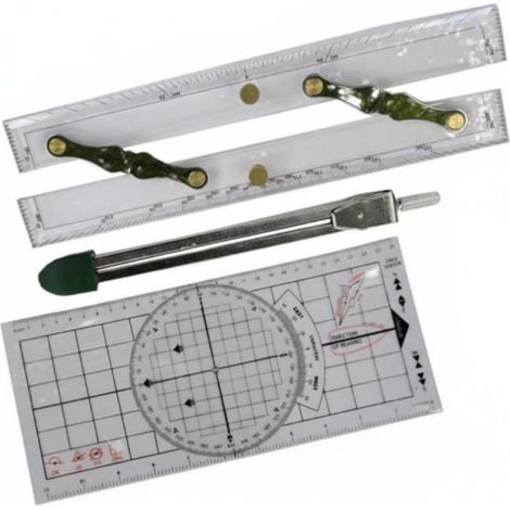 un compas en métal, une planche à cartes et règle mesure, fabriqué (1/5)
