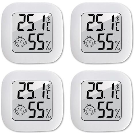 QORVA-Thermomètre Hygromètre Intérieur,4 pièces Mini Thermomètre Digital à Haute Précision Moniteur Température et Humidité Portable -50 ℃  70 ℃ pour Vestiaire/entrepôt/Chambre de bébé/Salon