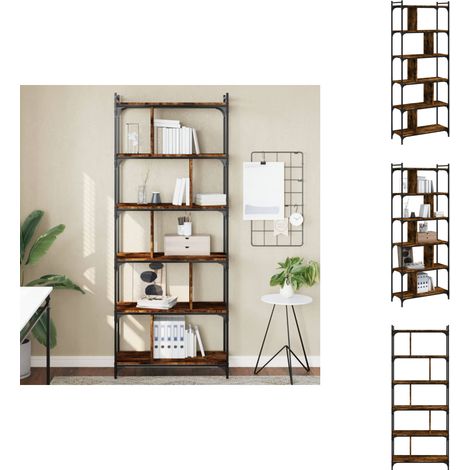 Bücherregal 6 Böden Räuchereiche 76x32x192 cm Holzwerkstoff - Bucherregal - Regal - Holzmöbel - Wohnraumgestaltung - Bücheraufbewahrung (1/5)