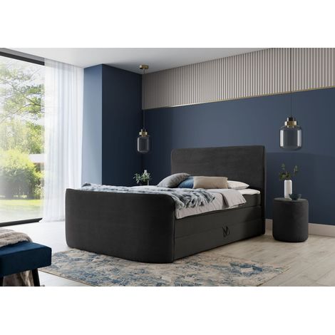 Boxspringbett Schlafzimmerbett BODY 120x200cm in Stoff Schwarz inkl. Bettkasten (1/4)