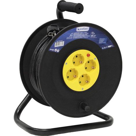 COFAN alargador cable 4t. 50 metros (3 x 1,5mm) , Alargador de cable eléctrico con cuatro tomas o enchufes y 50 metros de longitud. Tambor prolongador provisto de conmutador de seg