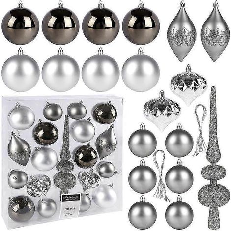 Ensemble de 19 boules de Noël incassables argentées, mates et brillantes (1/5)