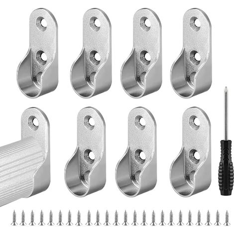 8 Pièces Barre de penderie Support de Tringle Penderie en Métal avec Vis Support de tube d'armoire ovale douilles de poteau de placard en alliage Fixation Murale pour Vetement Placard Dressing (1/4)