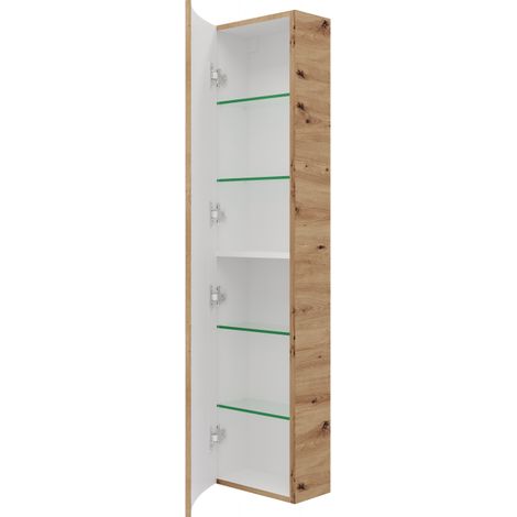 Mueble de baño suspendido de 70 cm en madera de roble dorado con lavabo - Arona - Colonna e specchio intelligente LED