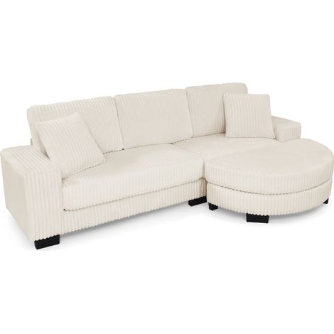Canapé d'angle en L – canapé 4 places, 256.5 x 133.5 x 89 cm, velours côtelé classique, design modulaire avec pouf ovale, 2 coussins inclus, idéal pour le salon, les appartements et les bureaux, beige (1/5)