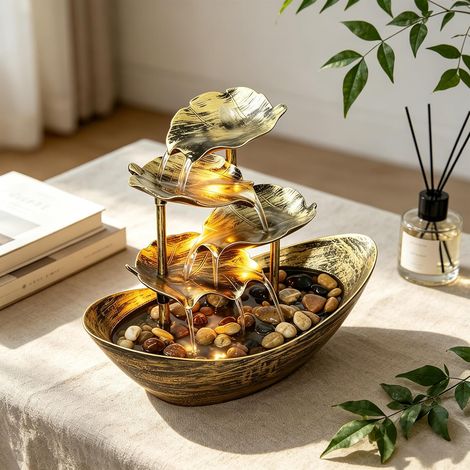 Fontaine d'intérieur en cascade en forme de feuille de lotus, petite fontaine de table avec éclairage LED, décoration pour salon, chambre, bureau (1/5)