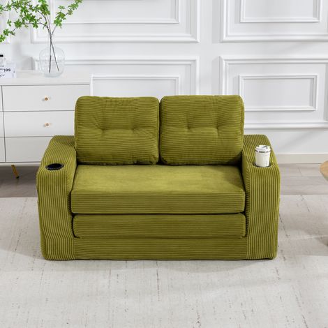 Sofá modular 2 plazas 136x80x82.5 cm oliva en pana con portabebidas y bolsillos laterales (1/5)