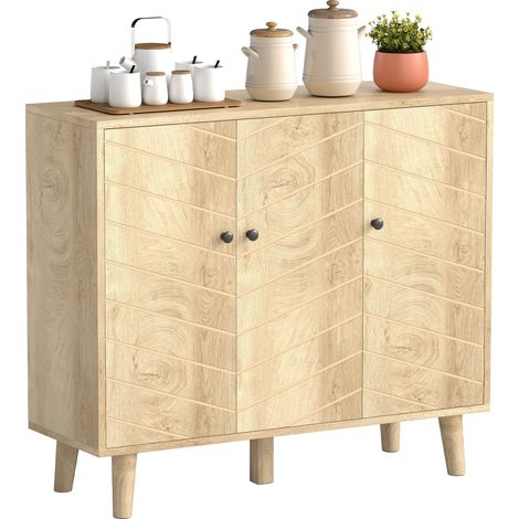 Vintage Sideboard with Chevron Doors and Pine Wood Legs for Living Room, Kitchen (1/5)