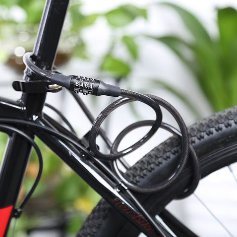 Fahrradschloss mit zurücksetzbarem 4-stelligen Zahlencode, Spiralkabel für Rennräder und Mountainbikes (1/5)