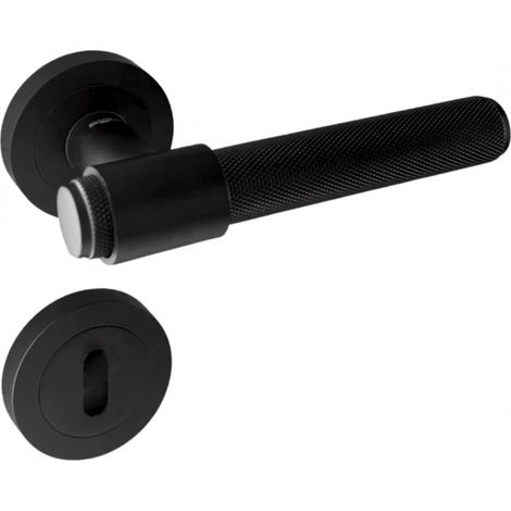 Poignées de porte sur rosace ronde noir mat industriel - Modèle Ema Trou de clé L - SECURY-T