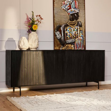 Buffet bois noir 4 portes rainurées 210 cm CORTINA (1/5)