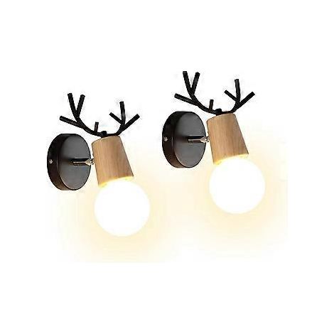 Set mit 2 modernen, kreativen Wandleuchten in Hirschgeweihform, Wandlampen für den Innenbereich aus Holz und Metall, Art-Deco-Wandleuchten für Schlafzimmer, Wohnzimmer, Flur