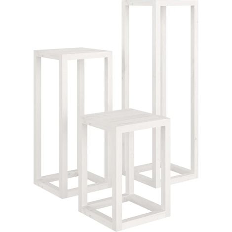 Lot de 3 supports de plantes en bois de pin massif 34 x 34 x 110 80 50 cm décoration rustique salon blanc (1/5)