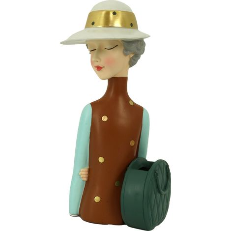 Statuina Donna in Resina marrone con borsa portavaso cm 17x13xh36 (1/3)