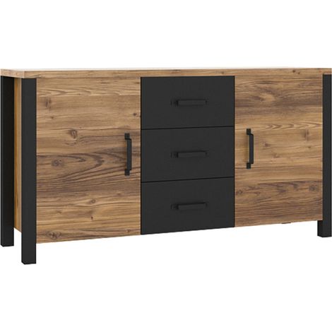 Credenza 2 ante 3 cassetti Lyam Legno e Nero (1/5)