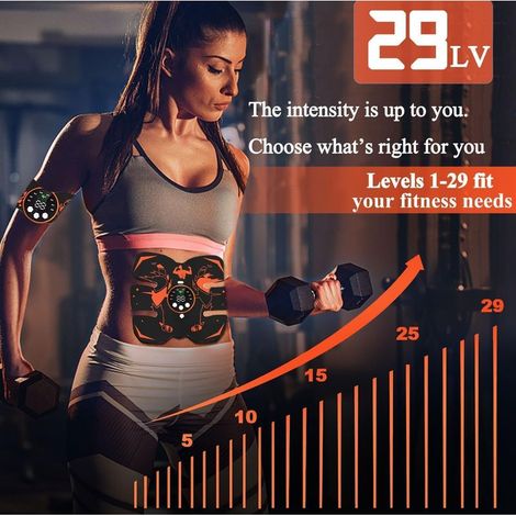 Electrostimulateur Musculaire, Abdos Appareil Electrostimulation Ceinture Abdominale Electrostimulation Écran LCD Rechargeable USB EMS Femme Homme pour Abdomen/Bras/Jambes
