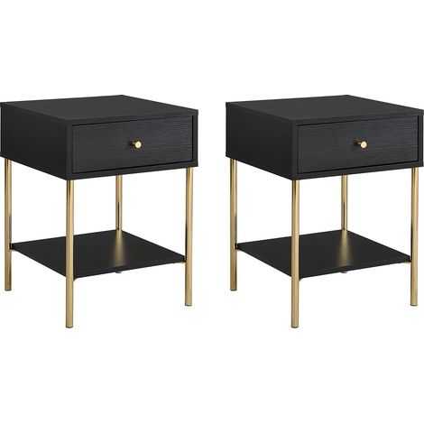 Lot de 2 tables de chevet 1 tiroir - MDF et métal - Noir et doré - MILAVIA de Pascal Morabito (1/5)
