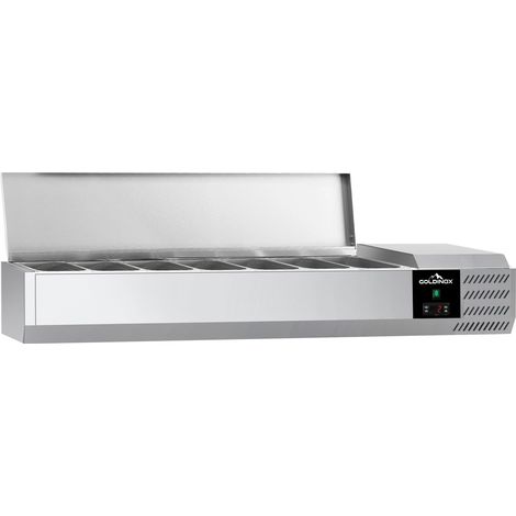 Vitrine à ingrédients réfrigérée 1600x395mm (7x GN1/3) avec couvercle inox PREMIUM - GOLDINOX (1/3)