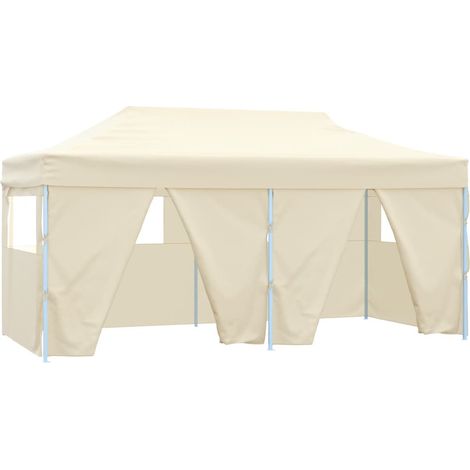 Tente de réception pliable avec 4 parois 3x6 m Acier Crème