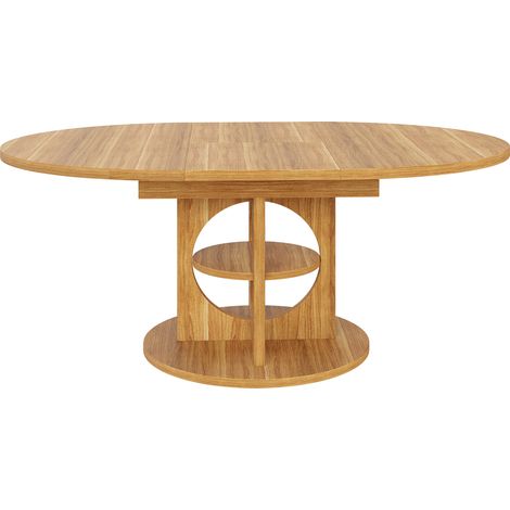 Table à manger extensible ronde à ovale avec rangement, 110–150 cm, MDF et métal, couleur bois naturel/noir (1/5)