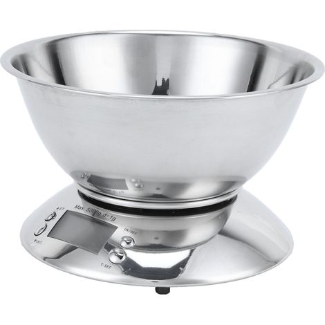 Küchenwaage aus Edelstahl, Genauigkeit 1 g bis 5 kg, große abnehmbare Schüssel, Lebensmittelwaage zum Backen und Kochen (1/5)