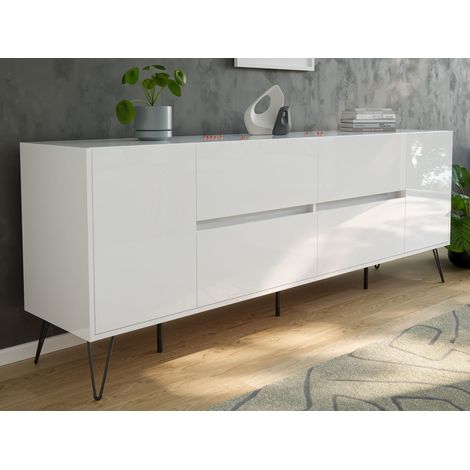Raumwunder XXL Sideboard Kommode Heros 200cm 4 SoftClose 2 Türen Weiß hochglanz (1/5)