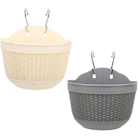 2x Hängender Gartenblumentopf aus Kunststoff-Rattan mit Haken M (1/3)