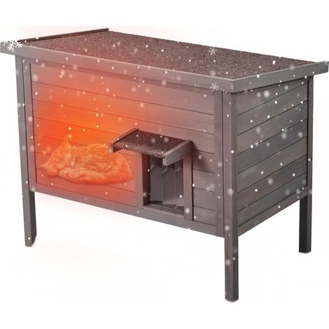 Maison pour Chat d'Extérieur, 870x535x690 mm, Niche pour Chats en Bois, Résistante aux Intempéries, Isolation Mousse, Toit Ouvert, Porte à Rabat en PVC, Cabane Abri pour Plusieurs Chats Sauvages (1/5)