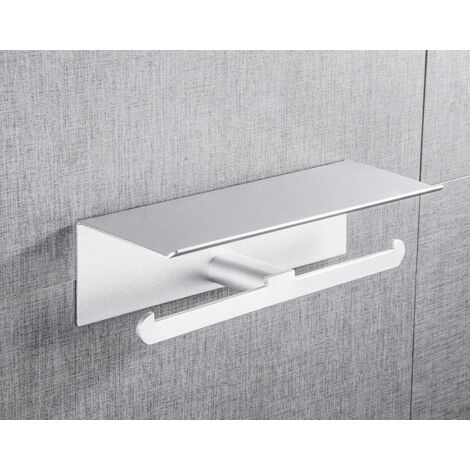 Sollbry Porte Papier Toilette Mural Aluminium Double Support Hygiénique Rouleau avec Plateforme avec Protection de Bord et Anti-Chute pour Salle de Bain WC Argent (1/3)