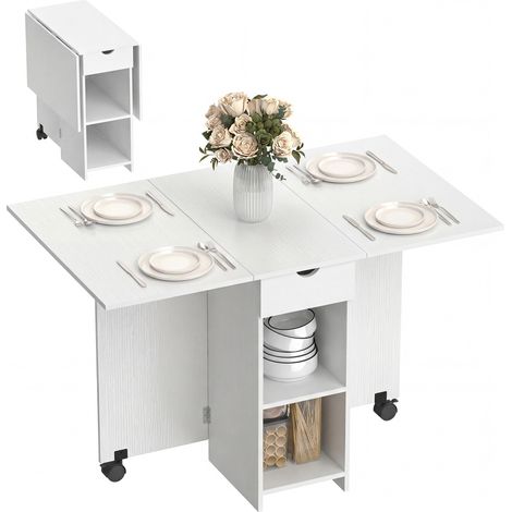 Table à Manger Pliante Blanche, 2 Abattants, 2-4 Pers, 120 cm (1/5)