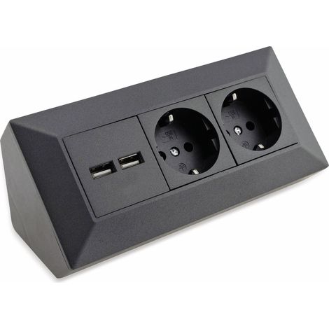 2-Fach Steckdosenblock+ 2X USB,anthrazit 250V/ 16A, Aufbaumontage (1/5)