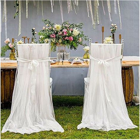 Pieces White Tulle Wedding Chair Cover Romantic Fluffy Tulle Cover Wedding Ceremony Decoration Birthday Party 260 150cm (1/5)