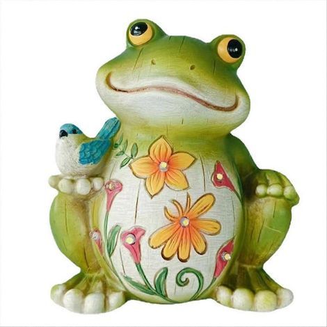 Décoration grenouille avec lumière solaire, statue de jardin en résine (1/5)