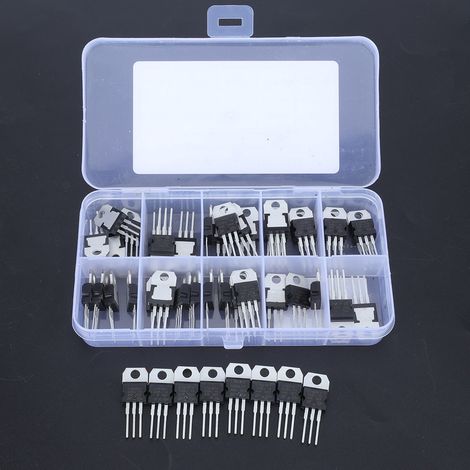 Kit de 50 transistors régulateurs de tension (10 valeurs différentes) avec boîte transparente à 10 compartiments (1/5)