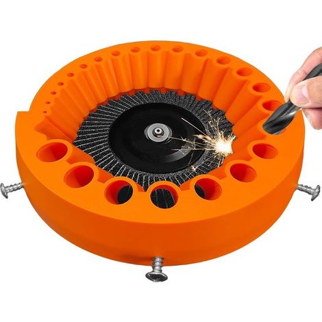 Affilapunte per punte da trapano per smerigliatrici angolari da 125 mm. Affila punte da trapano da 2 a 13 mm. Ripara punte da trapano con barbigli (arancioni). (1/5)