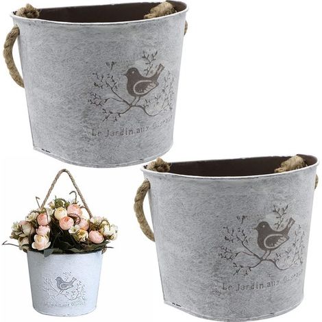 Set di 2 vasi da fiori sospesi, vasi artistici in ferro, da appendere alla parete, vasi semicircolari da appendere per piante grasse ed erbe aromatiche in un giardino di campagna. (1/5)