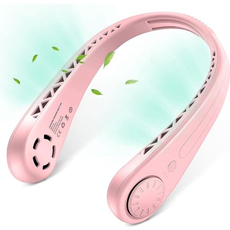 (rose) Ventilateur De Cou Sans Pale Mains Libres Lger, Silencieux Ventilateur Sans Pale Rechargeable 3 Vitesses, Rglable 360 Pour Camping Office (1/5)