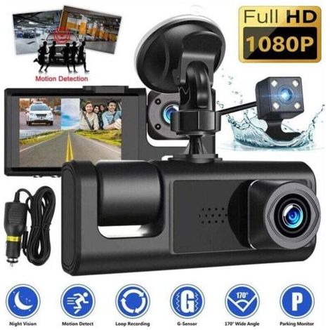 Caméra de surveillance interieur / exterieur,3 CaméRa Dash Cam 1080P 2 Pouces ÉCran Dashcam Noir Pilote Enregistreur pour Taxi CAR DVR CaméRa ArrièRe Universel (1/4)