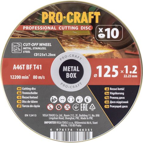 Set di dischi da taglio Procraft CD125x1.2b 10 pezzi 125 x 22,23 mm