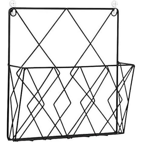 pair Memkey – Porte-revues suspendu en fil d'acier résistant à la rouille – Rangement mural pour magazines et livres – 2 crochets inclus – Noir (1/5)