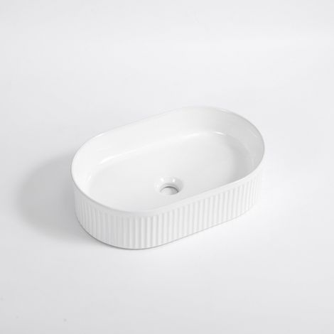 FugaFlow Efficiente Arredo Vasque - 50 × 32 × 12 cm - striée - ovale - céramique - blanc brillant