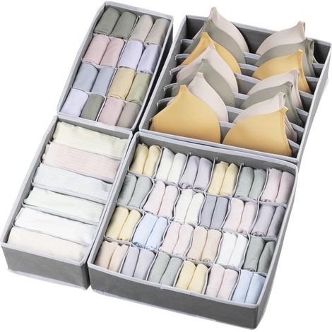 Set di 4 divisori pieghevoli grigi per cassetti, per biancheria intima e vestiti per bambini, dimensioni 32x32x10 cm. (1/5)