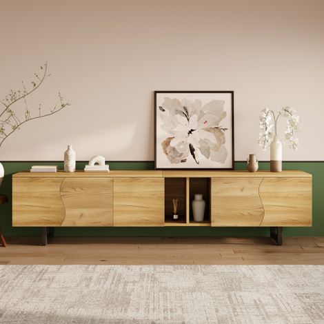 Armoire TV à cinq portes, support TV, panneau TV, support TV plus bas. Un design unique. 191 x 38 x 46,5 cm (L x l x H) (1/5)