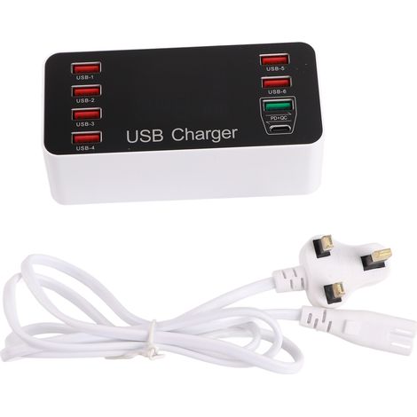 Chargeur USB 8 ports Type-C 40W avec écran LCD pour téléphone, tablette et ordinateur - Prise UK (1/5)