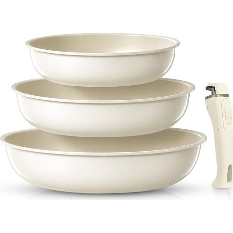 Set of 3 Frying Pans 7.9/9.4/11 mm with Removable Handle, Aluminium (1/5)
