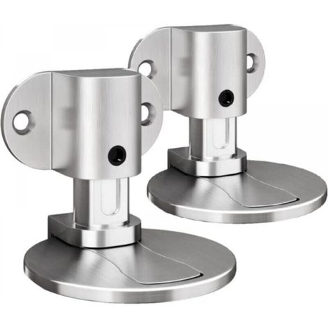 Set of 2 invisible and sturdy magnetic metal doorstops with adhesive and screws, for office and home use (silver)