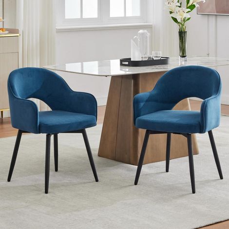 Esszimmerstühle 2er Set Samt 360° drehbar mit Armlehne Blau (1/5)