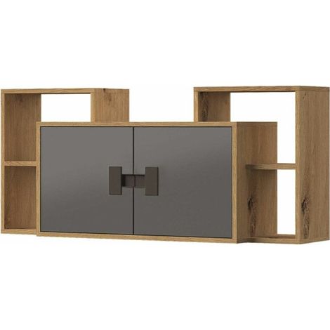 Armario de pared Florevi 107, Gris brillante + Roble Artisan, 53x120cm, Número de puertas: 232cm, Estanterías, Aglomerado laminado