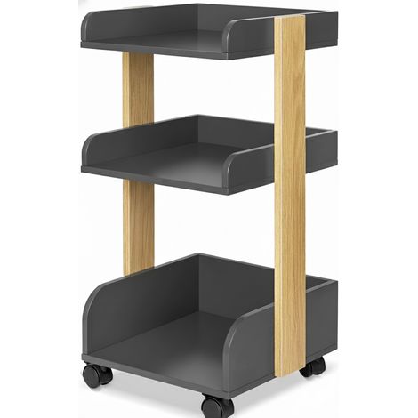 Chariot de rangement à roulettes 69 cm Bosse anthracite et chêne