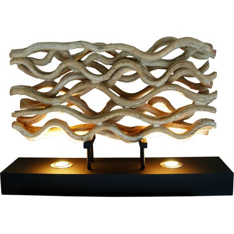 LED Tischlampe Schwarz 50 cm Metall Treibholz Modern Tischleuchte Wohnzimmer